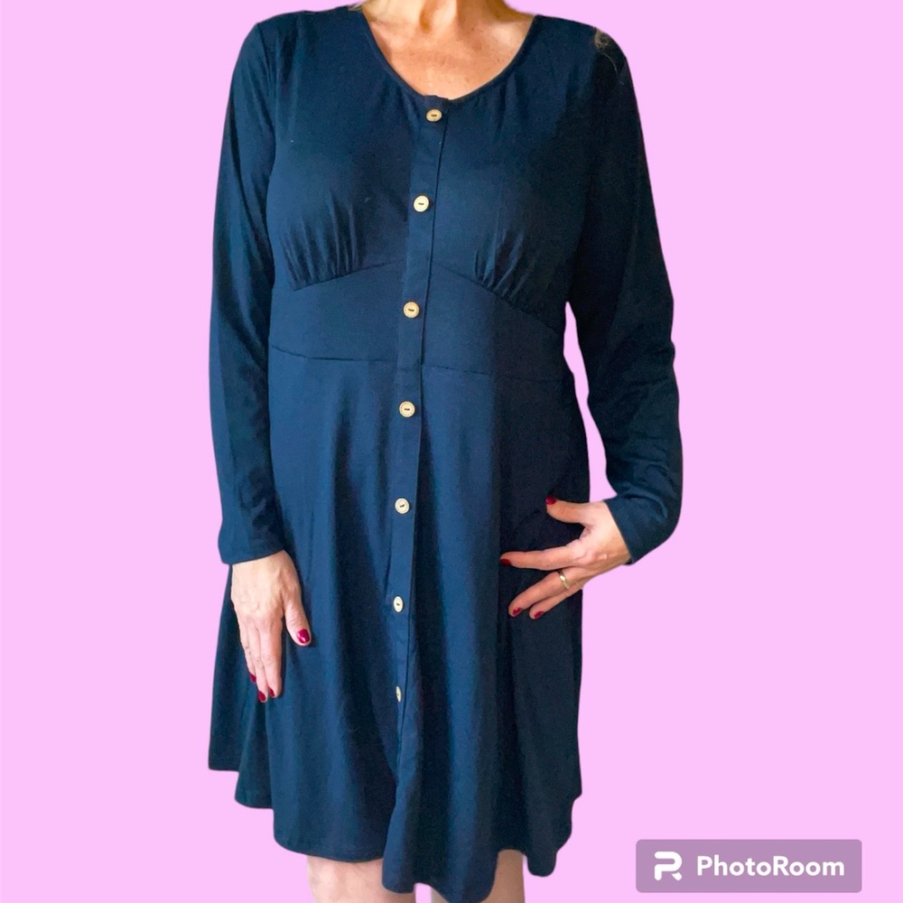 LAST ONE- NAVY BLUE DRESS WITH LONG SLEEVES